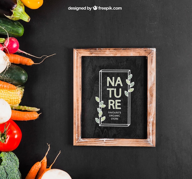 Download Free Psd Healthy Vegetables Mockup With Slate