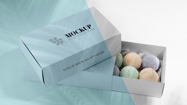 Free Psd High Angle Bath Bombs In Boxes Mock Up