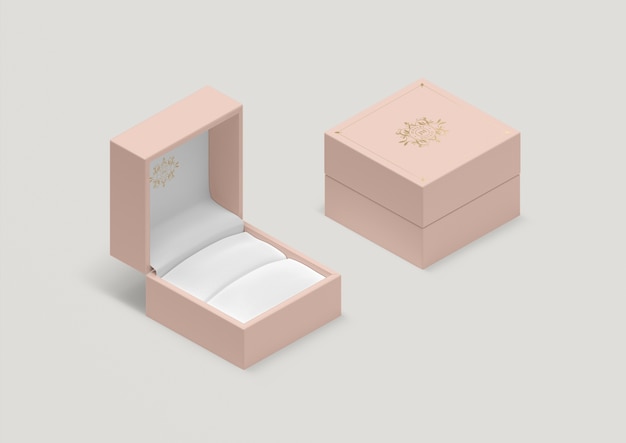 High angle empty pink ring  box  PSD  file Free  Download