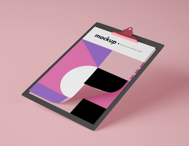 Download High angle of mock-up notepad with paper | Free PSD File