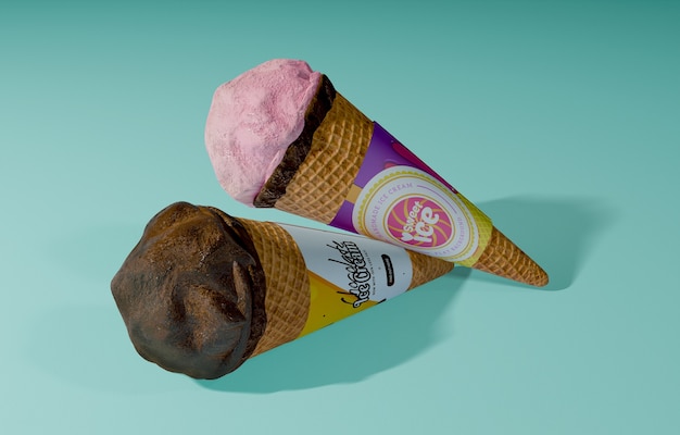 Free PSD | High angle of two ice cream cones