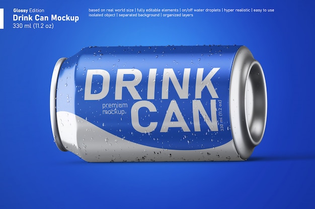 Download Premium Psd High Quality Glossy Metal Soda Beverage Can Mockup In Horizontal Resting