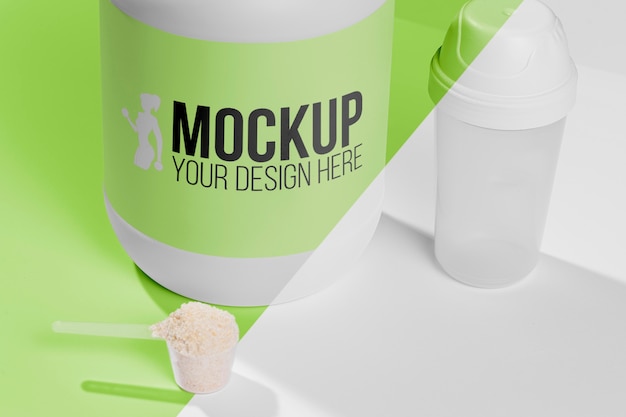 Download Free Psd High View Green Bottle Of Protein Powder Mock Up