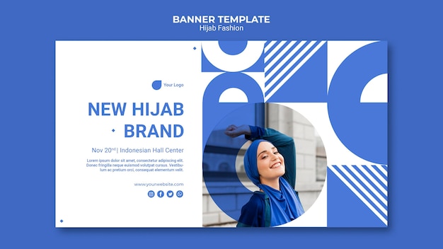 Download Free PSD | Hijab fashion horizontal banner template with photo