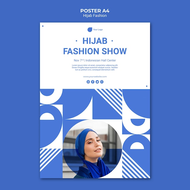 Download Free PSD | Hijab fashion poster a4 template with photo