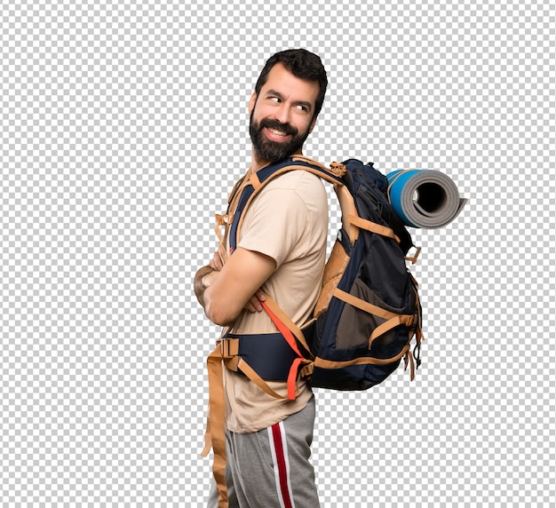 Premium PSD | Hiker man with arms crossed and happy