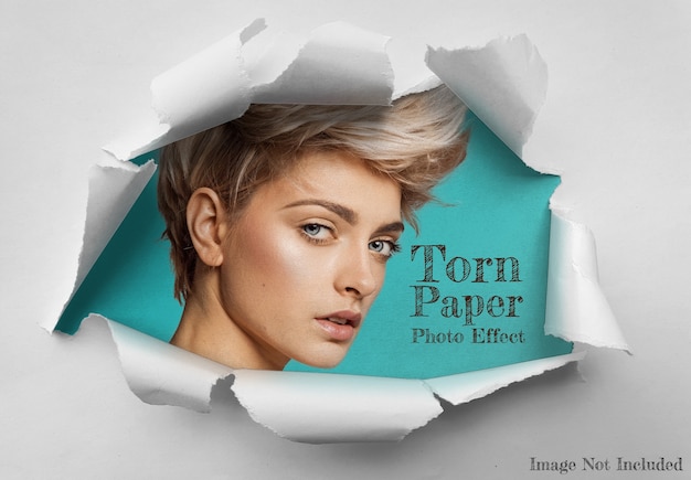 Download Premium PSD | Hole in torn paper sheet photo effect mockup