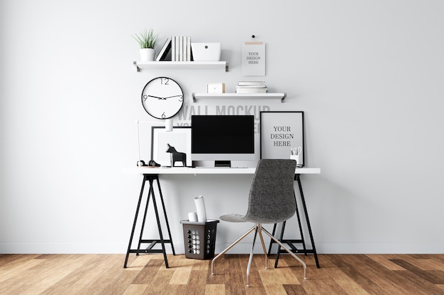 Download Home office workspace interior wall mockup | Premium PSD File PSD Mockup Templates
