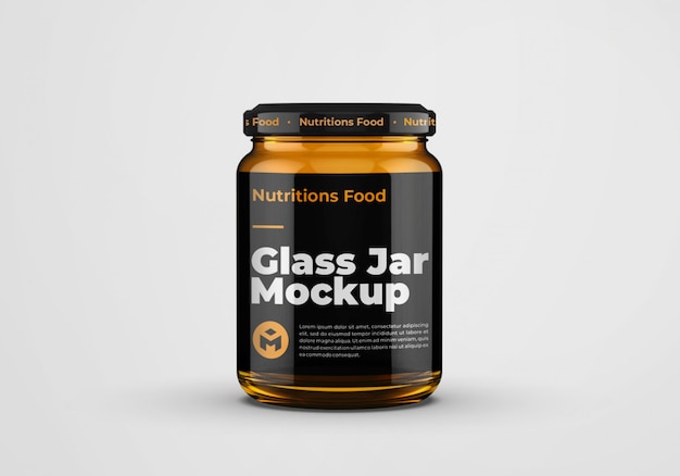 Premium PSD | Honey amber glass jar mockup design