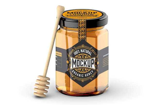 Download Premium PSD | Honey glass jar with spoon mockup isolated