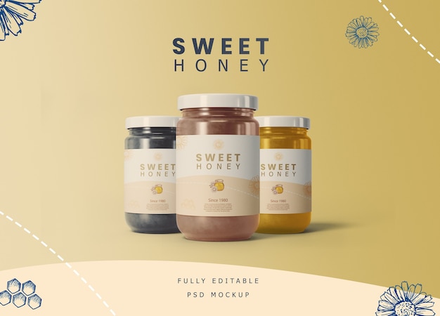 Download Premium PSD | Honey jars with label mockup