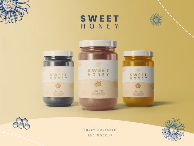 Download Premium PSD | Honey jars with label mockup