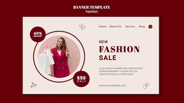 Free PSD | Horizontal banner for fashion sale with woman and shopping bags