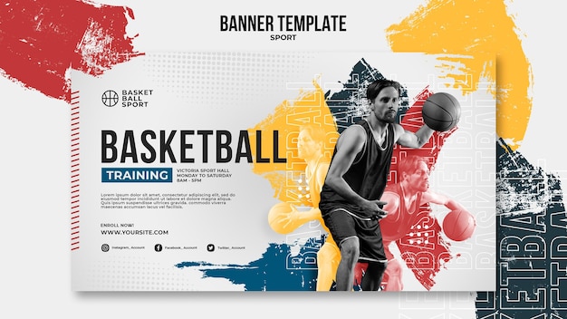 Free Psd Horizontal Banner Template For Basketball With Male Player