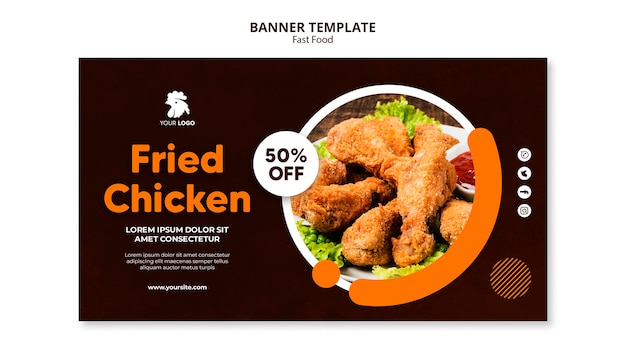 Free PSD | Horizontal banner template for fried chicken restaurant