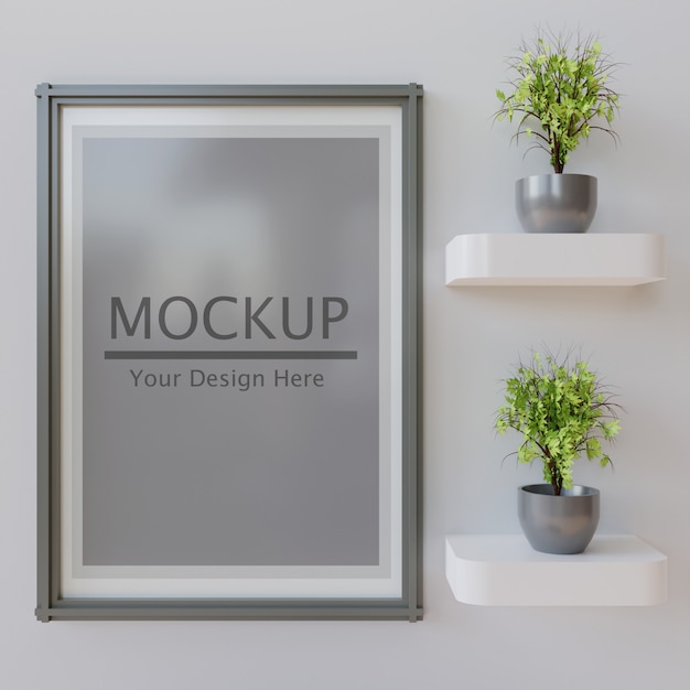 Download Horizontal frame mockup with couple plants on wall shelf ...