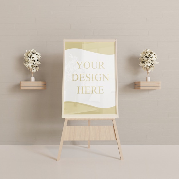 Download Premium PSD | Horizontal frame mockup on the wooden easel