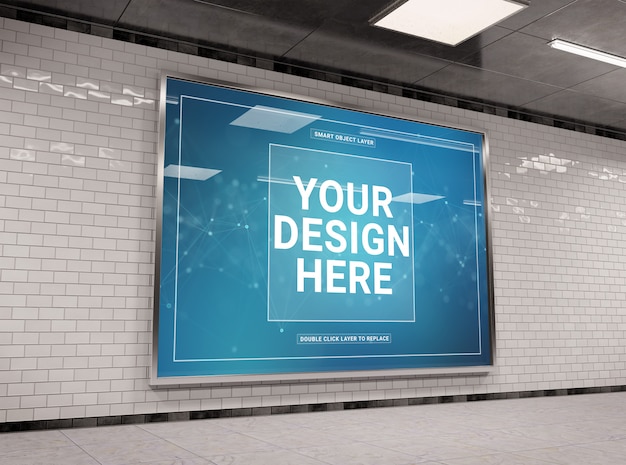 Download Premium Psd Horizontal Underground Billboard In Tunnel Mockup Yellowimages Mockups