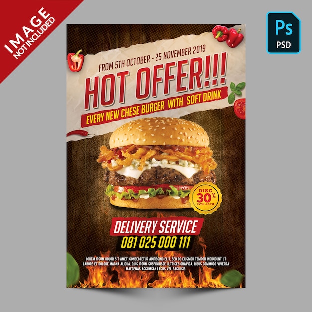 Hot offer burger promotion flyer Premium Psd
