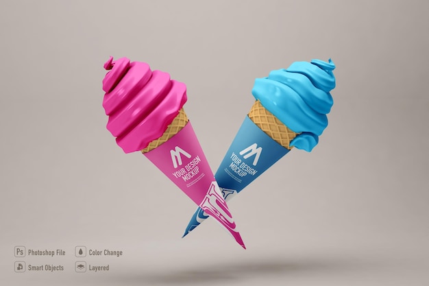 Download Premium Psd Ice Cream Cone Mockup Isolated On Soft Color Background