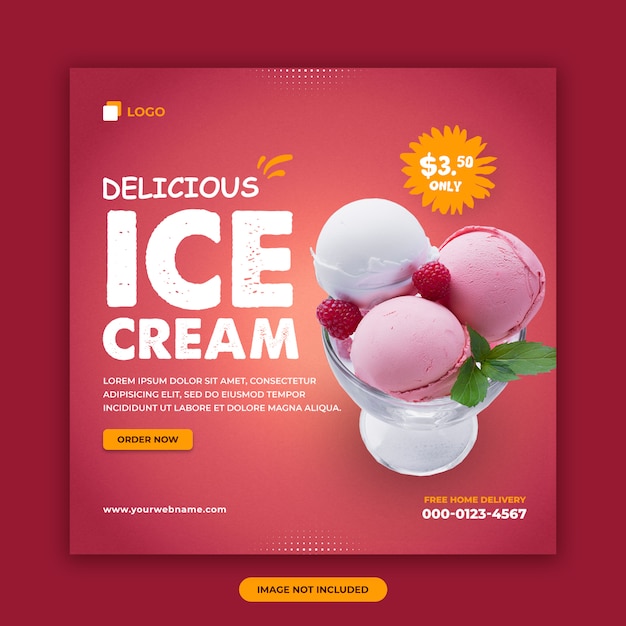 Premium PSD | Ice cream sale social media post banner template