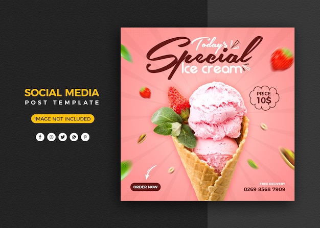 アイスクリームソーシャルメディアプロモーションとinstagramバナー投稿デザインテンプレート プレミアムpsdファイル