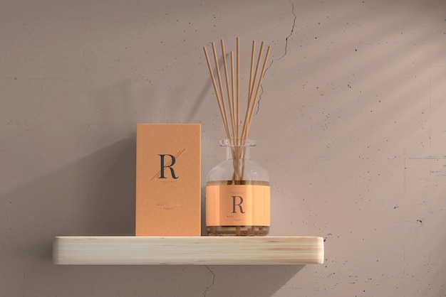 Download Free Psd Incense Air Freshener Reed Diffuser Glass Bottle With Box Mockup