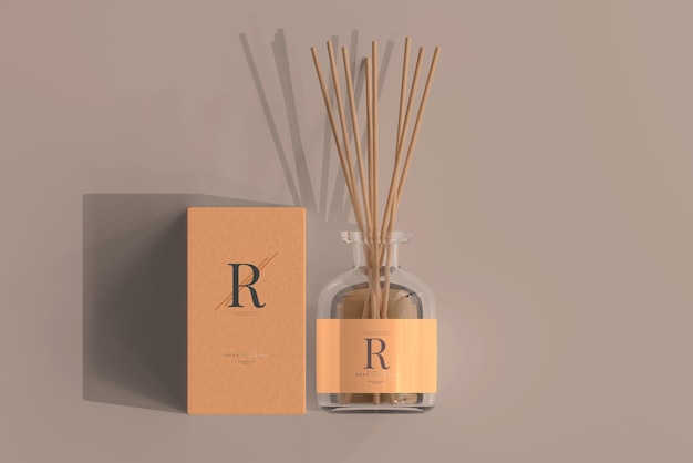 Download Free Psd Incense Air Freshener Reed Diffuser Glass Bottle With Box Mockup