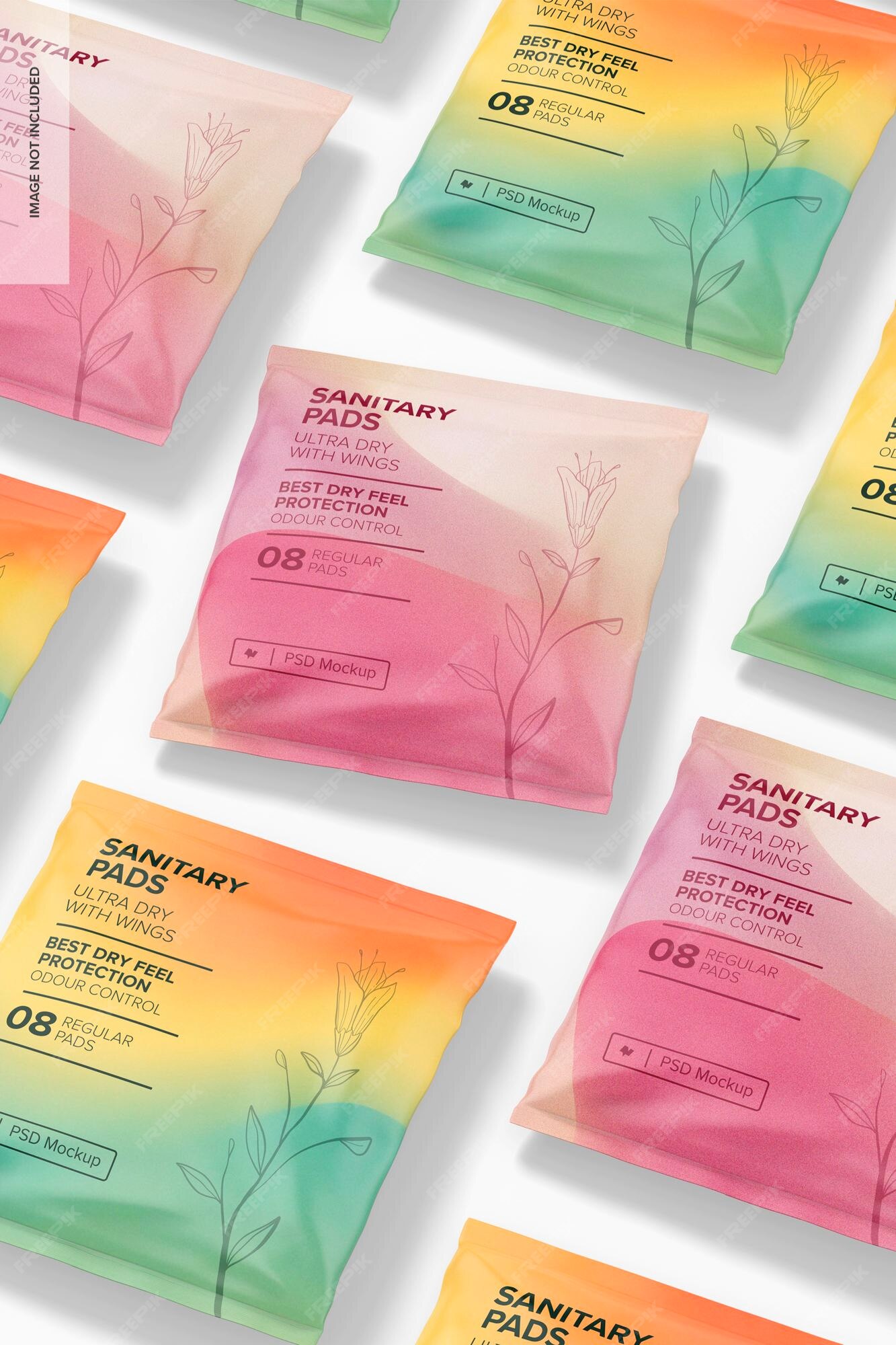 Premium PSD | Individual sanitary pads mockup, mosaic