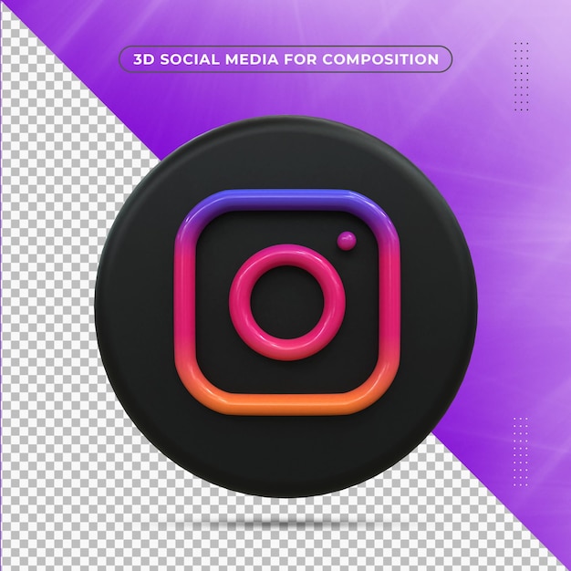 Premium PSD | Instagram black glossy 3d logo and social media 3d icon