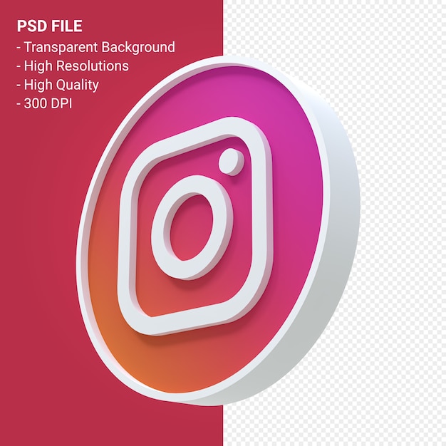 Instagramのロゴの3dアイコンレンダリングが分離されました プレミアムpsdファイル