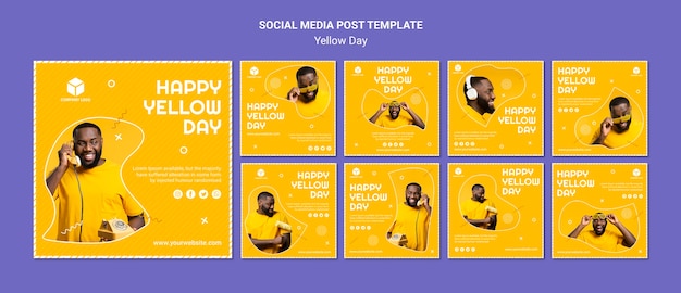 Download Free Psd Instagram Post Collection For Yellow Day PSD Mockup Templates