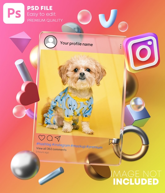 Download Premium PSD | Instagram post mockup on glass frame between 3d modern shapes. on colorful background