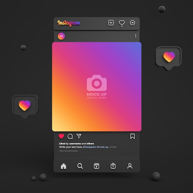 Premium PSD | Instagram post mockup for social media with 3d dark ...