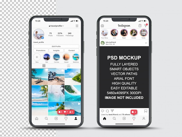 Download Premium PSD | Instagram post template for profile and feed stories on smartphone. front view ...