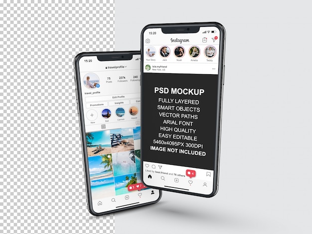 Premium PSD | Instagram post template for profile and feed stories on smartphone. perspective ...