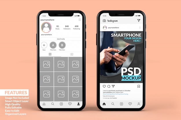 Premium PSD | Instagram post template on smartphone mock ups premium