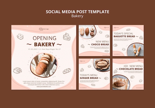 Premium PSD | Instagram posts collection for bakery shop business