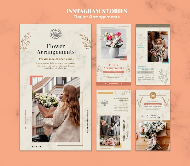 Instagram stories collection for floral arrangements shop Free Psd