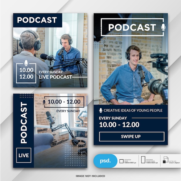 Instagram stories and feed post for podcast template PSD file Premium Download