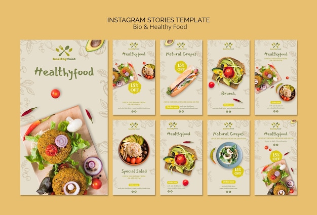 Instagram stories of healthy and bio food template Free Psd