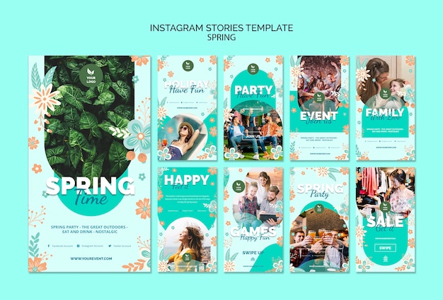 Instagram stories template with spring theme Free Psd
