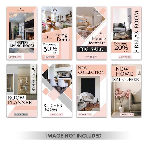 Instagram story or vertical banner for furniture sales interior design