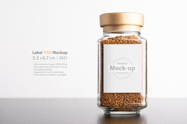 Download Premium Psd Instant Coffee In A Glass Jar With Label Mockup