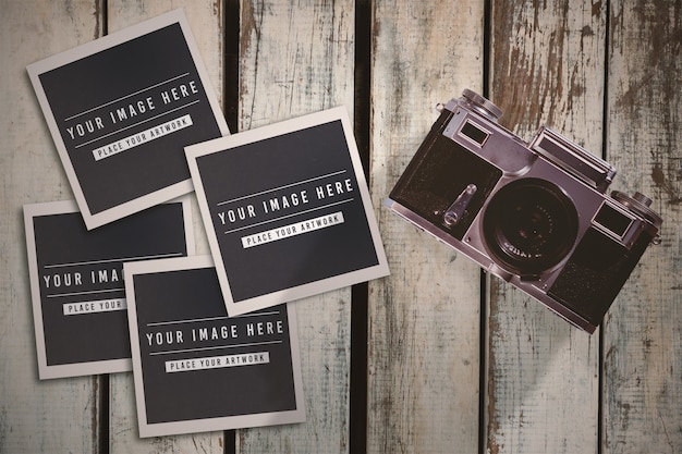 Instant photos mockup on table Premium Psd