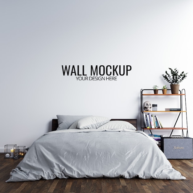 Download Premium PSD | Interior bedroom wall mockup background