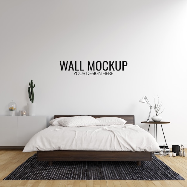 Download Interior bedroom wall mockup background PSD file | Premium Download