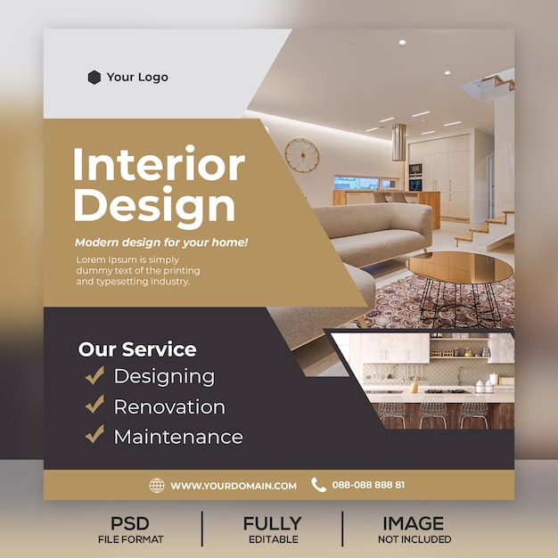 Interior design instagram post template Premium PSD File