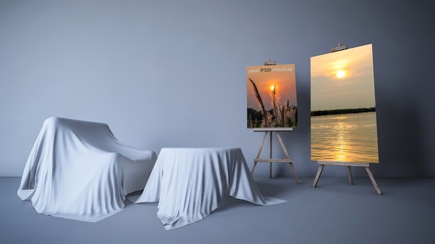 Download Premium Psd Interior Design Mockup With Canvas And Sofa PSD Mockup Templates