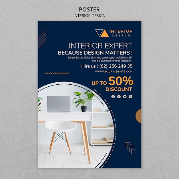 Free PSD | Interior design poster with photo